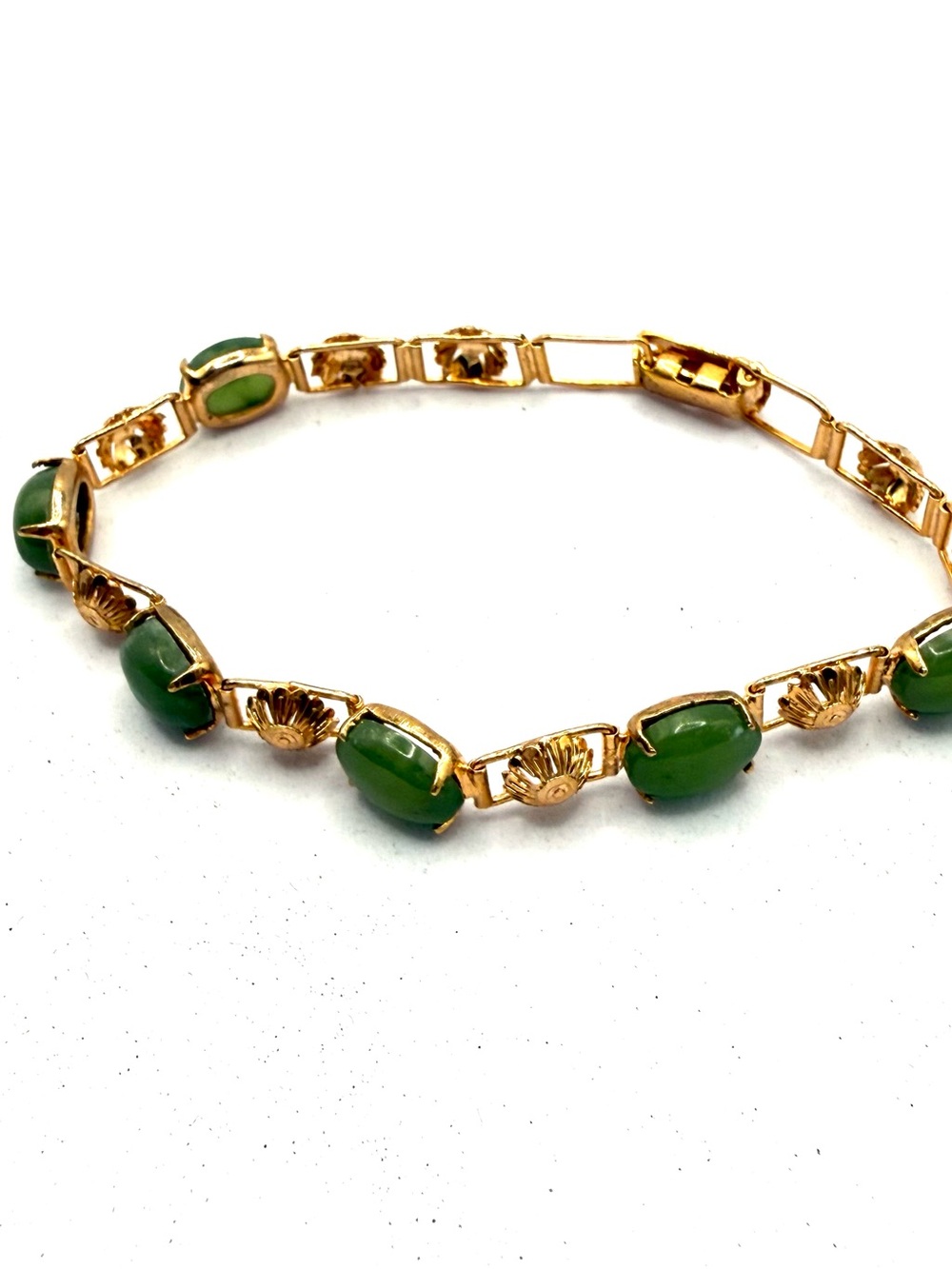 Chinese Gold Filled Bracelet with Green Jade Stones